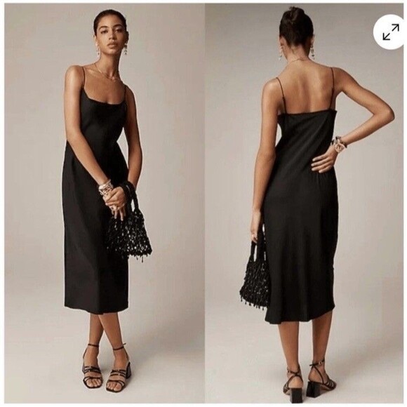 J. Crew Gwyneth slip dress in luster charmeuse Black  NWT Size 16 - Picture 2 of 7